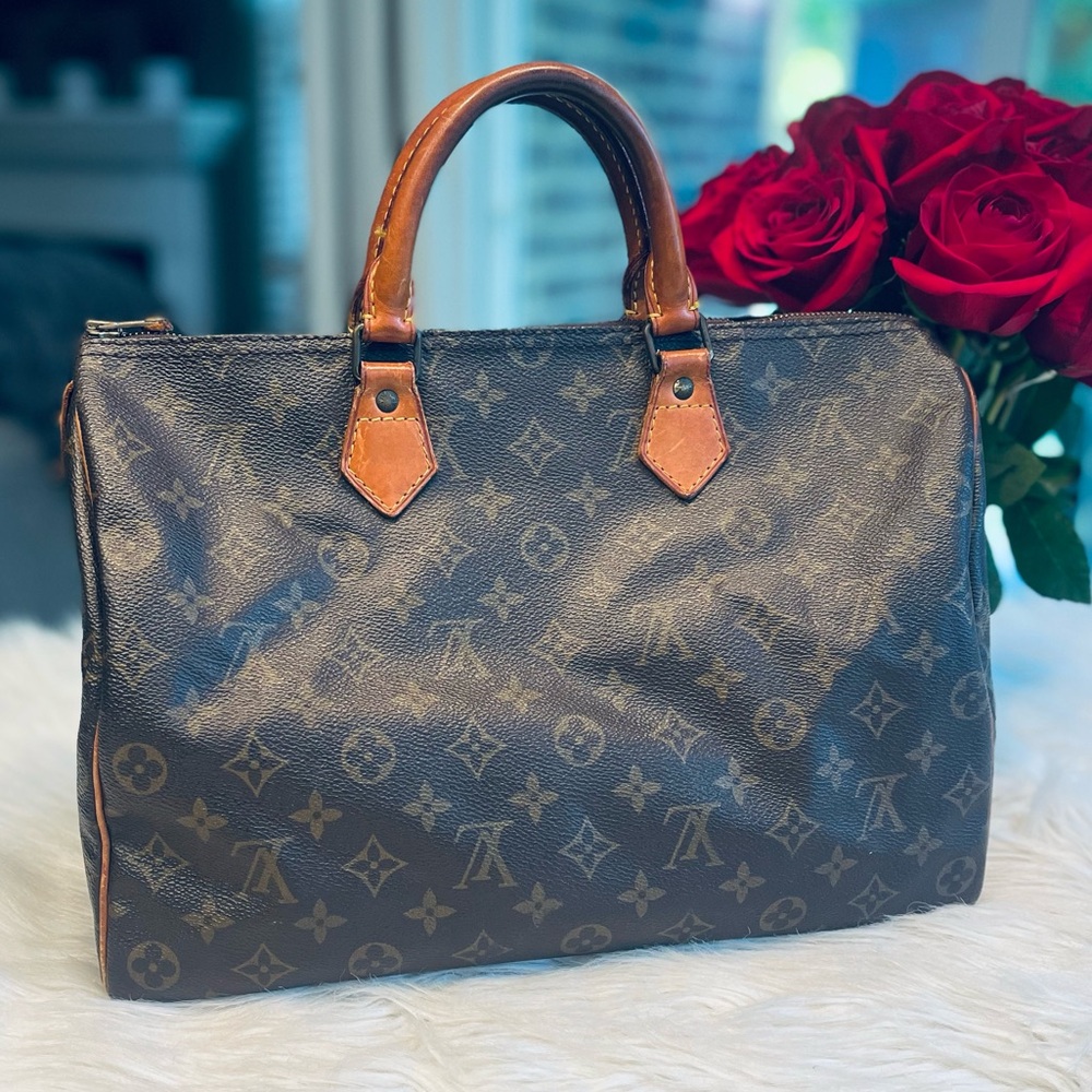 LOUIS VUITTON Brown Monogram Canvas & Leather Speedy 35 Satchel - Picture 15 of 16